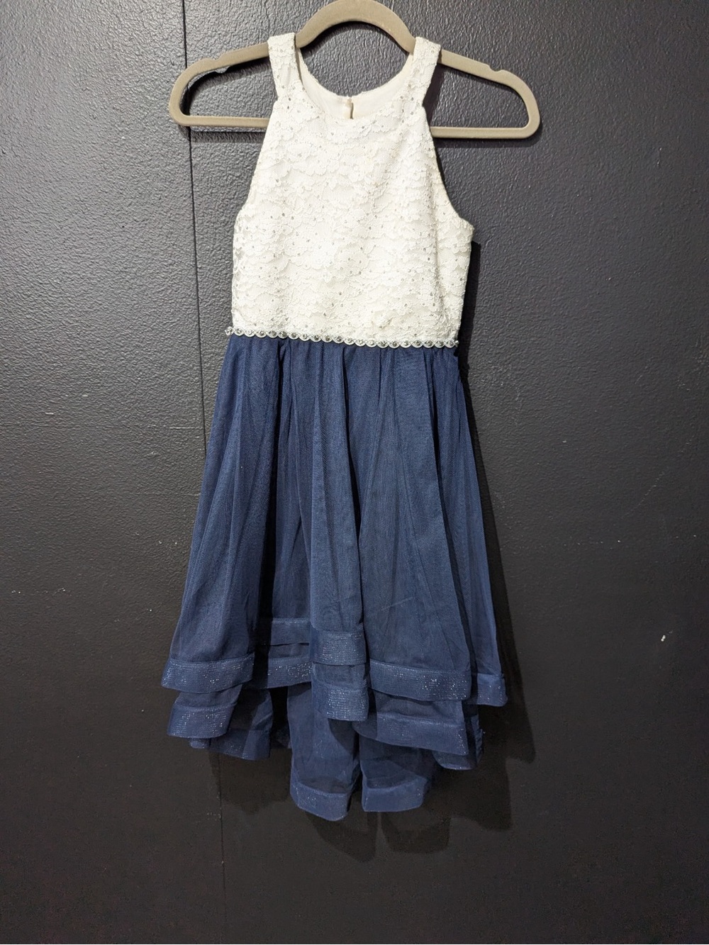 Speechless White Lace Bodice Navy Tulle Party Dress